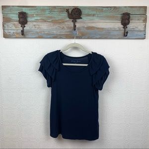Draper James Ruffle Sleeve Tee XS Navy Blue A71